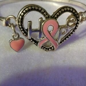 Cancer awareness bracelet hope silver tone bangle (sku 511)